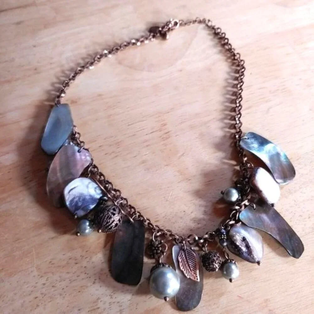 Lia Sophia necklace charm abalone copper shell choker